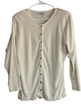 Vintage Koji Yohji Ivory Velour Snap Front Cardigan Size Small